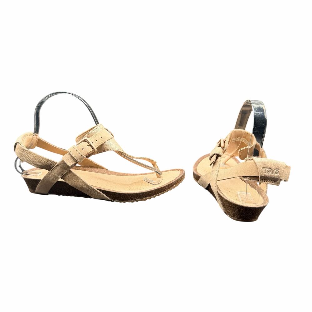 Teva Leather Wedge Sandals Tan Thong Slingback Comfort Women’s 8.5